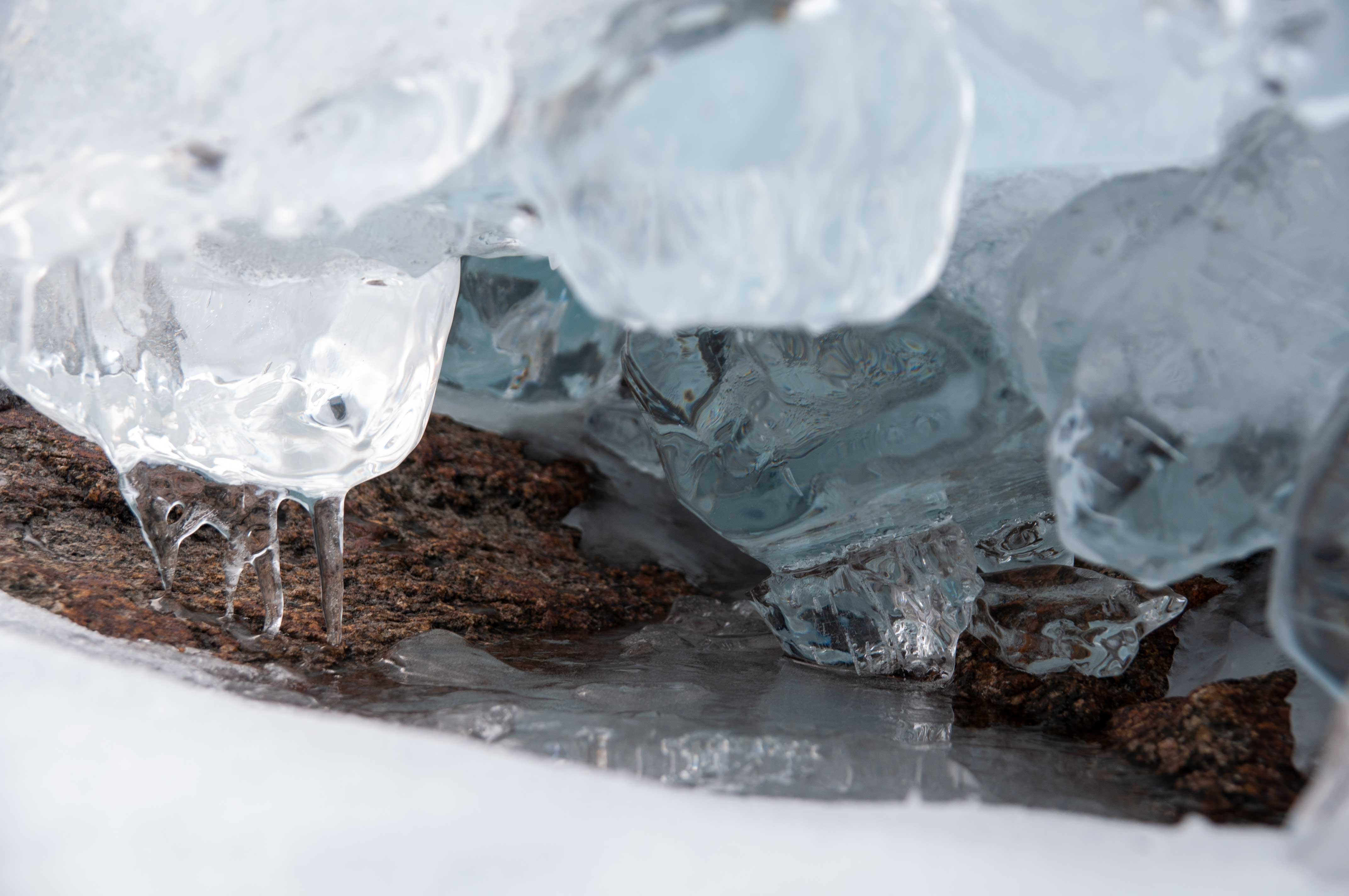 Lumps of transparent ice.