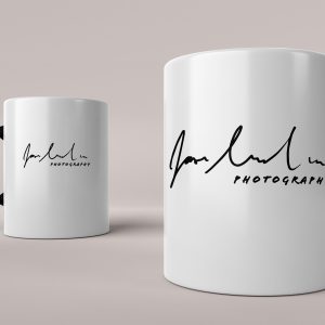 white signature mug